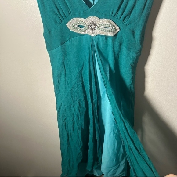Heart moon star 100% silk babydoll lingerie gown in teal with pearl embroidery S - Picture 5 of 12